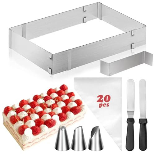 YSWOVUO Stampo Rettangolare Torta Regolabile, Stampo Torta Rettangolare in Acciaio Inox, Anello Torta Anello per Dolci per Torte Crostate Pizze Fai da Te
