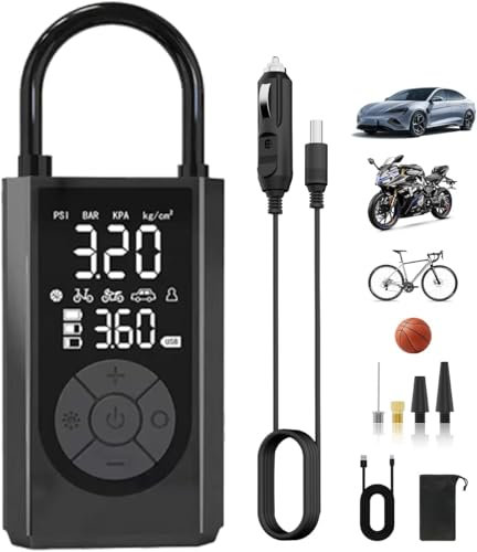 Tyre Inflator Portable Air Compressor, 8000mAh Battery & 12V DC Dual Power Inflator Air Pump, 150PSI Tyre Inflator with Large LED Display, Tyre Air Pump for Bicycle, Motorcycle, Balls (8000 mAh)