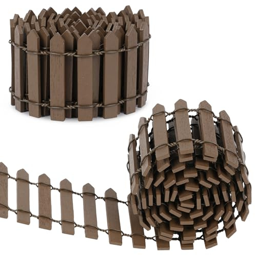 Aolso Clôture de Jardin en Bois Blanc, 2PCS 90x5 cm Miniature Accessoires Le Bricolage et la Décoration de Mini Jardin, Clôture Miniature en Bois pour Sapin de Noel, Maison de Poupée (Café)