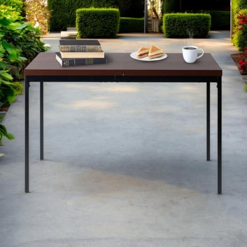FurnitureR Mesas de Servicio de jardín de Color marrón para 4 a 6 Personas, Bandeja de Madera Gruesa con Estructura metálica, para terraza, Patio, Comedor, jardín, 120 x 70 x 75 cm