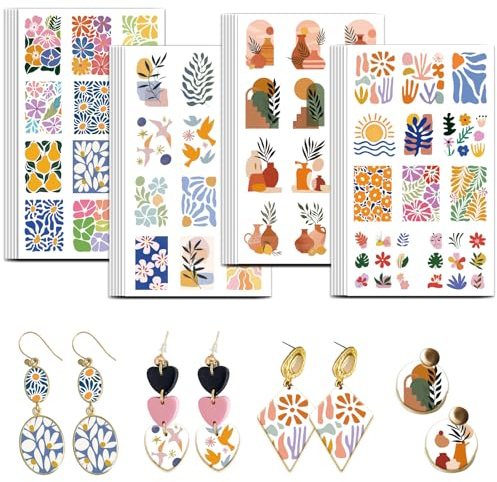 OLYCRAFT 24pz 4 Stile Carta da Trasferimento in Argilla con Fiori Astratti Carta da Trasferimento per Fogli di Trasferimenti con Fiori Bohémien per Orecchini in Argilla e Creazione di Gioielli