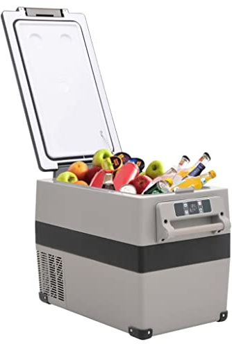Tomostar Glacière Électrique, Glacière à Compression Mini Réfrigérateur de Voiture Camping avec poignée noir et gris 55 L PP et PE