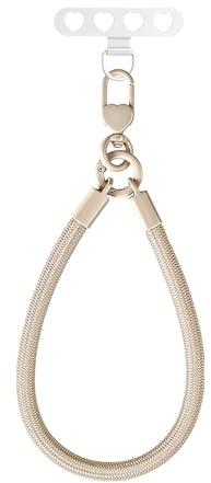MORSUNBELA Handykette Universal Handykette Kurz, Handyband Handy Handschlaufe Doppelverschluss-Design, mit Herz-Halterung Patche, Kompatibel Handyhülle, für Schlüsselband Handyanhänger, Beige