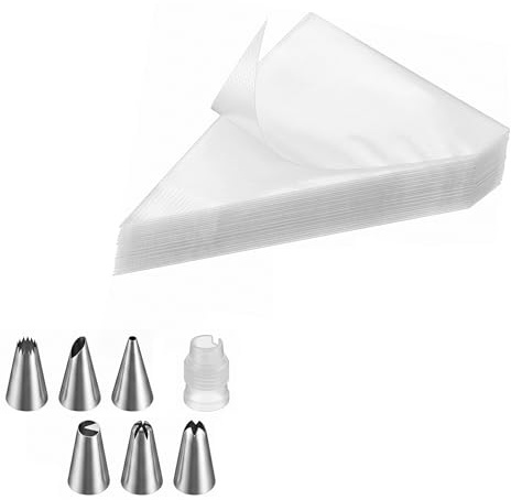 100 Pcs Kit Mangas pasteleras desechables con 6 boquillas y 1 convertidor