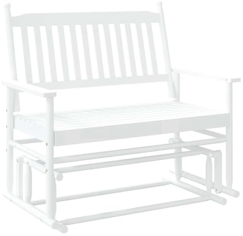 Mokuyary Gungbänk vit 118 x 70 x 104,5 cm massivt poppelträ trädgårdsbänk, bänkmöbler för förändring, balkong, terrass, veranda, pergola