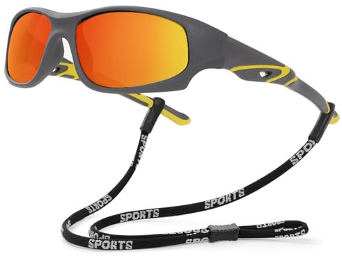 Hifot Polarisées Lunettes de soleil Enfant Anti UV400 Lunettes de Soleil Caoutchouc Flexible Lunettes de Sport pour 3-12 ans Garçon et Fille + Cordons à lunettes