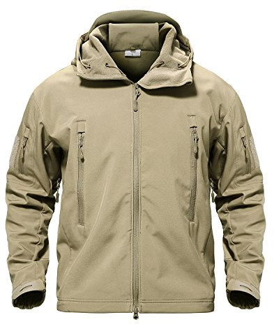 Windproof Jackets for Men Outdoor Military Training Jackets Men Water-Resistance Softshell Combat Jacket for Men Holiday Travel Trekking Raincoat, Khaki, XX-Large (Tag 3XL)