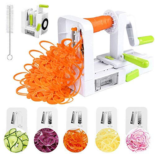 Spirale Verdure Pieghevole, Cucina Affettatrice a Spiral 5-Lame Acciaio Inossidabile Grattugia/Affettatrice TagliaVverdura Professionale Macchina per Zucchine Spaghetti Fettuccine Carota by GAOQIAN