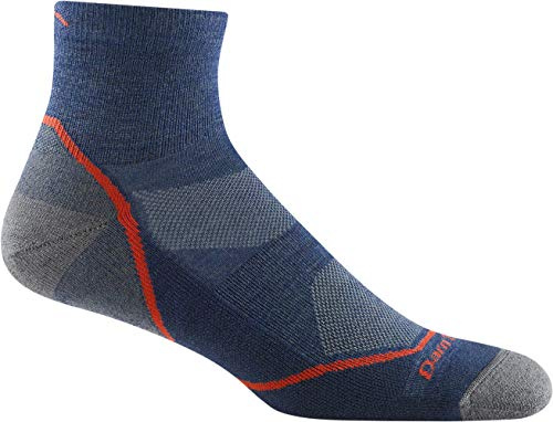 Darn Tough Vermont Men's Light Hiker 1/4 Lightweight with Cushion - Merino Wool Socks for Hiking - Blue/Denim, Large