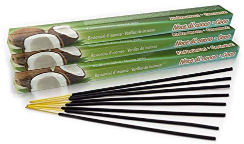 Premium rökelsepinnar kokosnöt: naturligt traditionella från Indien i rättvis produktion. Bulkförpackning med 10 lådor = 80 stycken vardera 45min. Perfekt i trädgården