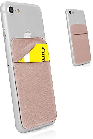 MyGadget Cartera con 1 Bolsillo para Funda Móvil - Tarjetero Adhesivo para Smartphone - Porta Tarjetas de Crédito con Bloqueo RFID - Card Holder - Rosa Oro