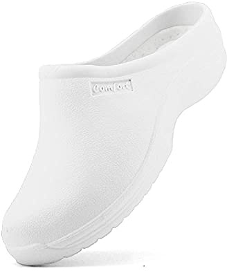 JOMIX Zuecos Sanitarios Mujer Calzado de Trabajo Hospital Cocina Jardín Zuecos Ergonómicos con Punta Cerrada Fabricados en Europa, Blanco, 37 EU