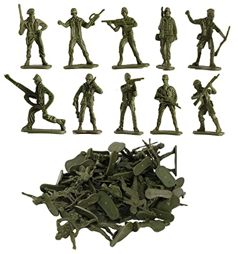 D.A.Y. Republic 50 Piece World War II Plastic Toy Soldiers Traditional Green Army Men, Free Standing in Battle Poses, Kids Military Games Action Figures, Combat Force Model