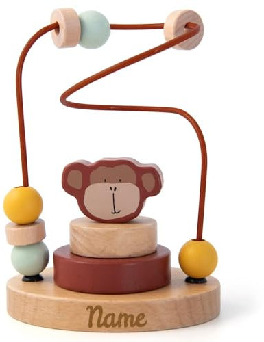 Elefantasie Trixie Mini Motorikschleife aus Holz PERSONALISIERT Steckspiel mit Namen graviert Geschenk zur Geburt AFFE