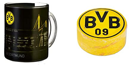 Borussia Dortmund BVB-Zauberglas, 1 Stück (1er Pack) & BVB-Zauberhandtuch (60 x 30 cm), Schwarz/gelb