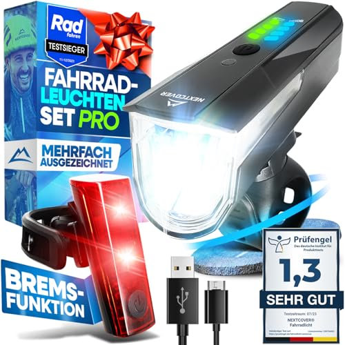 NEXTCOVER® Fahrradlicht Set - Das Original - mit [LightSense] Sensor & 12h Akkulaufzeit I USB aufladbar & wasserdicht I LED Fahrrad Licht vorne I Fahrradlampe & Fahrrad Rücklicht, Fahrradbeleuchtung