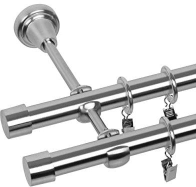 RENA Gardinenstange Vorhangstange 2-läufig - 19 mm - aus Metall - Lautlose Rollen - Komplettset - Edestahl Optik 160cm Luna