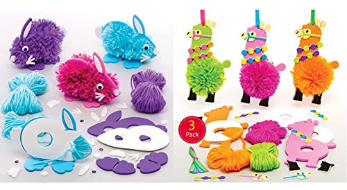 Baker Ross AW198 Bunny Pom Pom Kits (Pack of 3) Easter Crafts for Kids to Make & Lovely Llama Pom Pom Kits, Creative Art and Craft Supplies for Kids to Make and Decorate (3 Pack),AT472