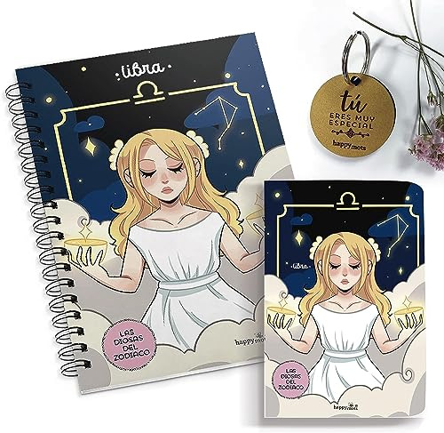 HappyMots - Pack Caja de regalo Horóscopo | Libreta A5 + Libreta A6 + Llavero Tú eres especial | Signo del Zodíaco: LIBRA | Regalo original para sorprender