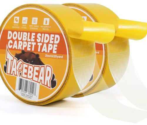 TAPEBEAR Cinta Adhesiva Doble Cara para Alfombras Extra Fuerte 50mm x 18m, Segura para la Madera Cinta Para para Aplicación en Alfombra a Piso y de Alfombra, Extraíble, Sin Residuos, 2Rollos