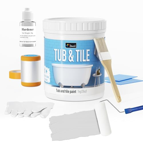 DWIL Tub and Tile Refinishing Kit, Water Based Tile Paint, Quick-Dry Tub Paint Low Odor for Bathroom, Kitchen, Toilets, Semi-Gloss Light Gray, 50-55sq.ft, 33oz