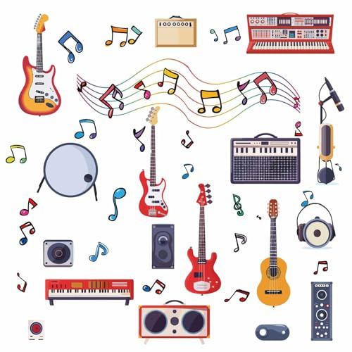 CRASPIRE 8 fogli Adesivi per Finestre Note Musicali Grande Citazione Musicale Decalcomania Da Parete Decorazione In PVC Autoadesivo Strumenti Chitarra Pianoforte Adesivi per Finestre Vetro Finestra