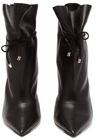 Rozhuhro Botines de tacón Alto con Cordones para Mujer sexys con Tiras y tacón de Aguja Botas Cortas Anchas de Moda con Punta Puntiaguda Color sólido para Fiesta graduación y Vestido,Negro,40 EU