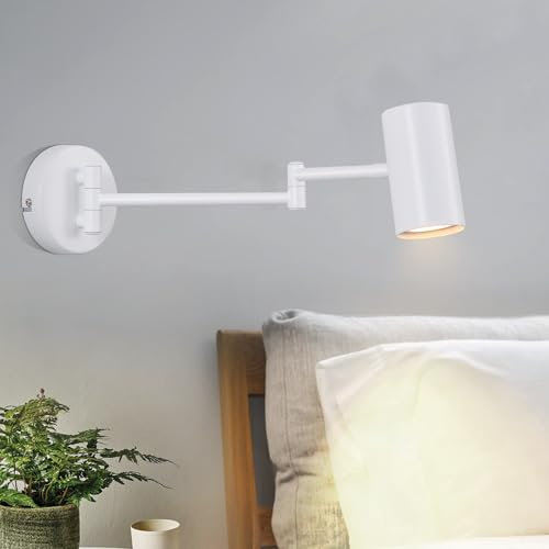 Homefire Wandleuchte Innen Wandlampe GU10 - Schlafzimmerlampe Wandstrahler Wandleuchten Modern Weiß Langer Arm Schwenkbar Metall Wandbeleuchtung für Wohnzimmer Flur - Ohne Leuchtmittel