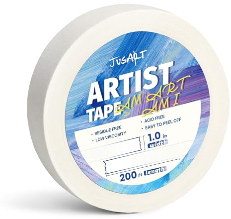 JusArt Ruban de masquage pour papier aquarelle, 2,5 cm de large et 60 m de long, blanc, sans acide, à faible adhérence, idéal pour le masquage, l'encadrement et la peinture.