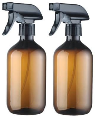 Aurdox Spray Bottles– 500ml Refillable & Durable Fine Mist Plastic Sprayers with Adjustable Nozzle for Hair Care, Essential Oils, Cleaning, Gardening – Amber Empty Water Bottles （2-Pack ）