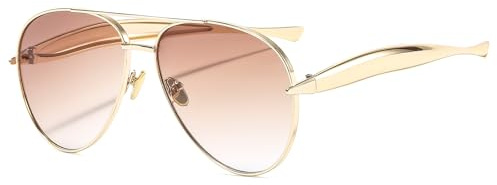 YAMEIZE Lunettes de Soleil Rétro Grand Cadre pour Hommes Femmes Vintage Années 70 Pilote Lunettes de Soleil Double Pont Métal Mode Protection UV400