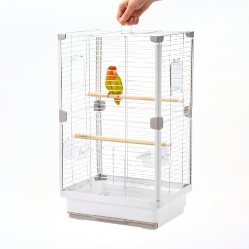 24 Portable Double-Layer Bird Cage, Travel Parrot Carrier with Handle for Vet Visits, Short Trips, White Metal Mesh Cage, for Parakeets, Cockatiels, Lovebirds, Small to Medium Birds