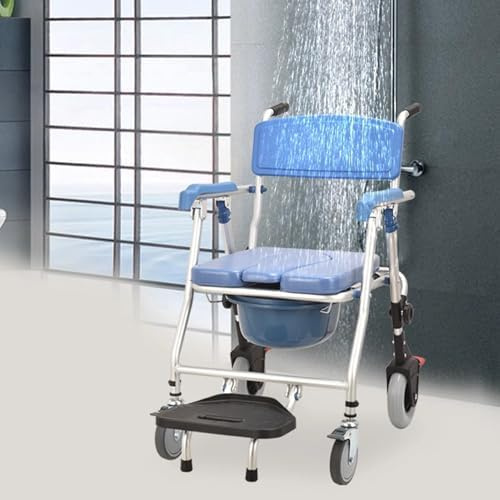 Fauteuil roulant de douche autopropulsé – Chaise percée de toilette avec roues pour personnes âgées, chaise de transport avec frein, capacité de poids de 150 kg