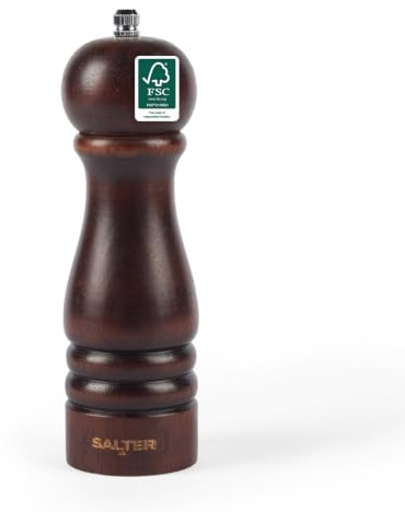 Salter Olea Salt & Pepper Grinder – Single FSC®-Certified Wooden Seasoning Mill, Adjustable Grind Coarse to Fine, Ceramic Mechanism, Manual Grinding, Salt Crystals or Peppercorns, Dark Beechwood