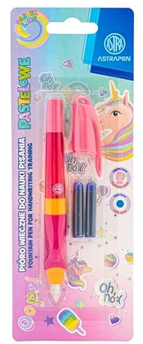 ASTRAKIDS Fountain pen, Blue, Writing Learning, Plastic, Iridium Nib, Ergonomic triangular handle, 1 pen + 2 cartridges, ASTRAPEN UNICORN