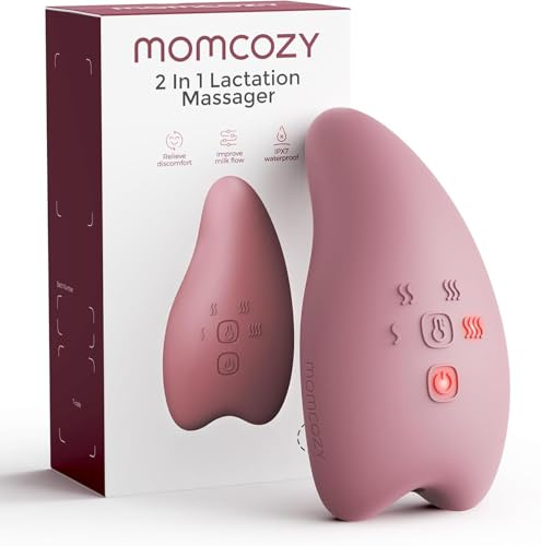 Momcozy A1 Pro amningsmassageapparat med snabb värme och djup vibration, hjälper till att lindra bröstsvullnad och främjar mjölkutpumpning, med minnesfunktion och snabb laddning