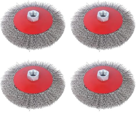 4 stycken trådborstvinkelslipar: M14 stålborste sladdlös skruvmejsel 125 mm trådborste flex grytborste borrmaskin för metall och sten, för rengöring, avvisning, rostning, trädgårdsogräs