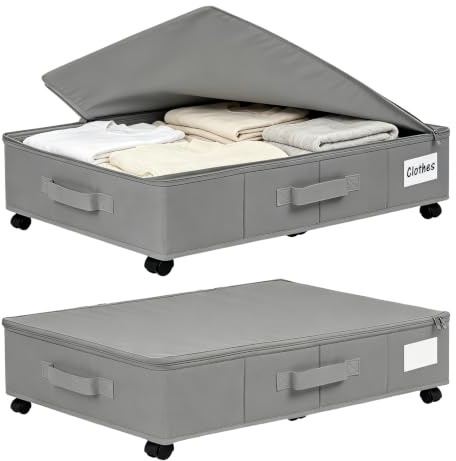 Gohytal Cajonera para debajo de la cama con ruedas, 2 unidades, plegable, con asas, caja de almacenamiento para edredones, ropa, zapatos, edredones, mantas, 60 x 40 x 15 cm