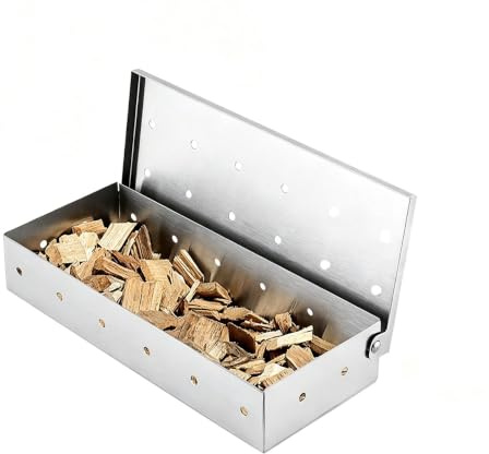 Caja de Ahumador de Barbacoa,Accesorios para Barbacoas de Gas o de Carbón, Caja para Ahumar de Acero Inoxidable para Asar Carne Barbacoas al Aire Libre Cocina, Plata