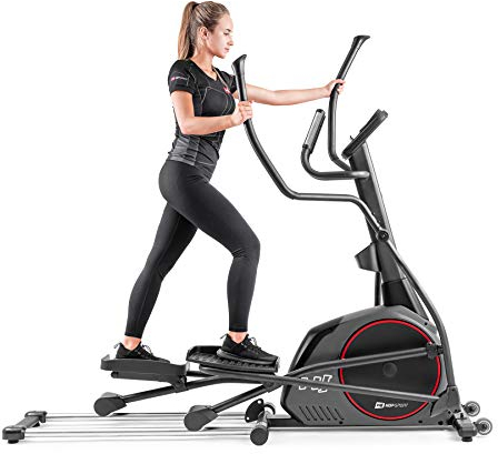 Hop-Sport Crosstrainer HS-095CF mit Unterlegmatte - Ellipsentrainer 30kg Schwungmasse - Ellipsen Crosstrainer max. Benutzergewicht 135kg - Crosswalker grau