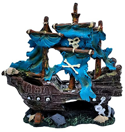 M2cbridge Antique Roman Column Ruins European Castle Aquarium Decorations Fish Tank Hideout Rocks (Blue Pirate Shipwreck)