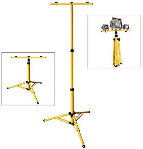 Fiqops Teleskopstativ för byggstrålkastare, stålstativ strålkastare stativ bärdel för 1 eller 2 spotlights höjdjusterbar upp till 1,60 meter, stålstativ, färg: gul