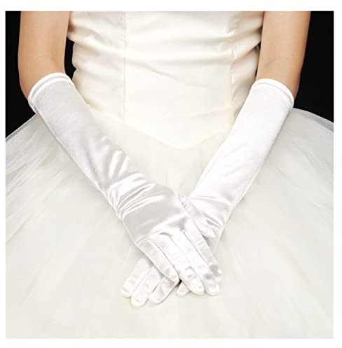 nihngvjm Sommer Sonnenschutz Handschuhe Brauthandschuhe Satin Langfinger Handschuhe Weiß Schwarz Elfenbein Hochzeit Accessoires brauthandschuhe (Color : White)