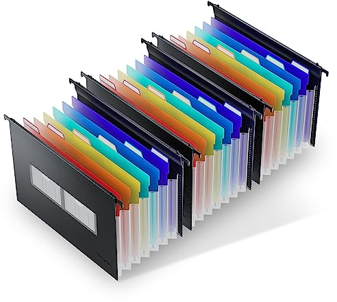 ThinkTex 3 Stück A4 Plastik Hängeregister Mappen mit Erweiterbaren Taschen, 7 Innovative 3cm Akkordeon-Taschen (Passend für Schrankbreite 32 cm -37 cm)
