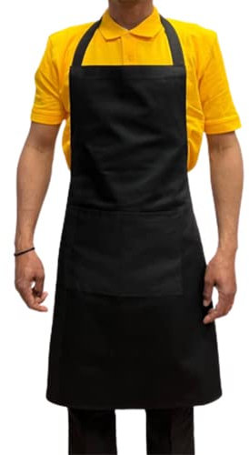 Italbangla Textile Tablier de cuisinier, unisexe, durable, confortable avec poche avant, lavable pour cuisine, bar, restaurant, boucher et restauration, Noir , L