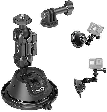 SMALLRIG Suction Cup Mount Kamera Auto Saugnapf Halterung für GoPro Hero 13/12/11, für DJI Action/Procket, für Insta360 X5/X4, Montage an der Windschutzscheibe oder am Fenster des Autos – 4193