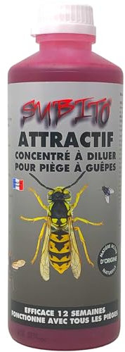 Subito Attractif Guêpes, Frelons et Mouches – Liquide pour piège Guêpes/Protection Naturelle et Efficace - Concentré à diluer, peut être utilisé dans tous types de pièges. Fabriqué en France - 500ML