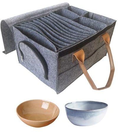 Tefola Porta piatti per roulotte da campeggio, 2 pezzi, borsa portaoggetti per stoviglie, armadio per camper, tazze in vetro, accessori da cucina