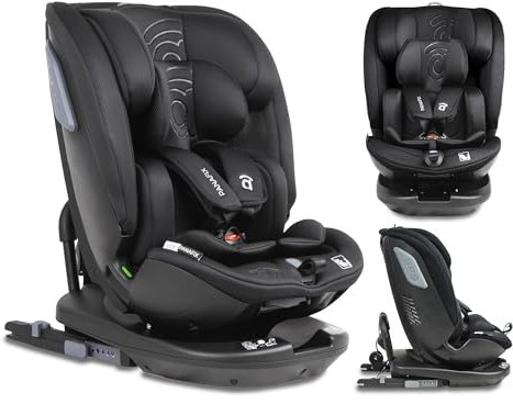 Asalvo Silla Coche Bebe PANAFIX I-Size. Silla Coche 0-1-2-3 Isofix y Top Tether. Sistema Isofix de 40 a 150 cm. Alzador Coche Niño 0 a 12 años. Cadeira Auto Reclinable y Giratoria 360°. Negro
