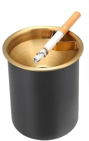Ashtray Stainless Steel Smokeless Odorless Windproof with Lid for Cigarette, Portable Ashtrays for Home Office Tabletop Outside Patio Outdoor Balcony(Black)
